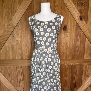 Vintage 90s Daisy Gingham Maxi Dress: Cottagecore Boho Sleeveless Y2K Sundress